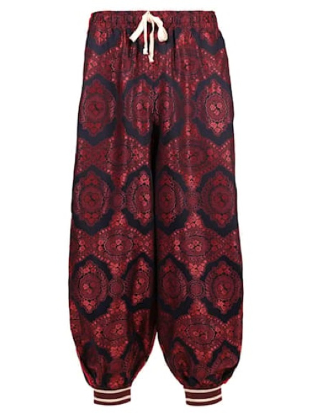 Stunning GUCCI Silk Logo Red and Navy Printed Satin Pants NEW Large fit